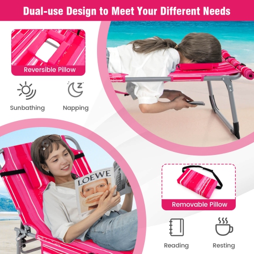 Goplus 2 PCS Outdoor Folding Chaise 5-Position Lounge Chair with Adjustable Footrest