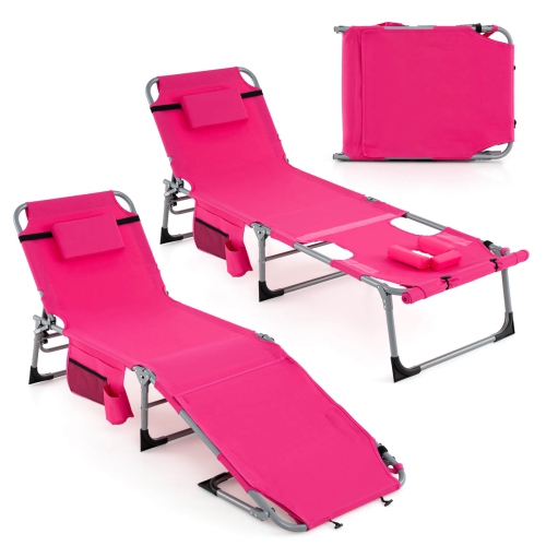 COSTWAY  Goplus 2 PCs Outdoor Folding Chaise 5-Position Lounge Chair With Adjustable Footrest