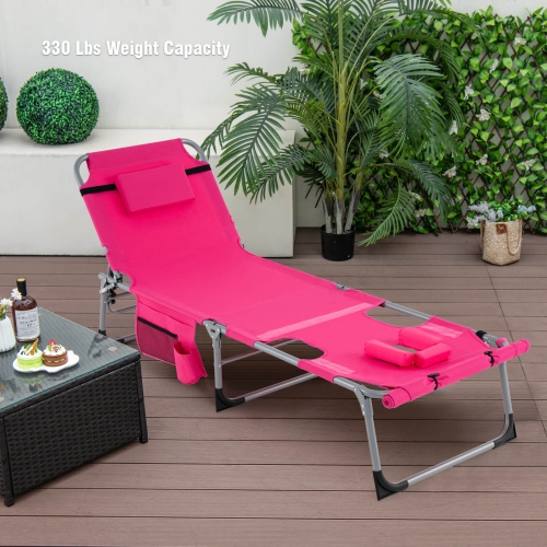 Goplus 2 PCS Outdoor Folding Chaise 5-Position Lounge Chair with Adjustable Footrest