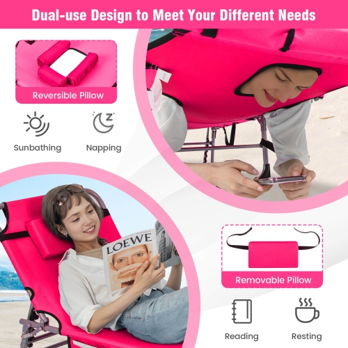 Goplus 2 PCS Outdoor Folding Chaise 5-Position Lounge Chair with Adjustable Footrest