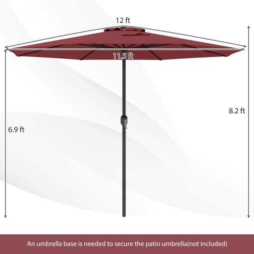 Costway 12 FT Patio Umbrella Outdoor Market Umbrella with Crank Handle 8 Sturdy Ribs
