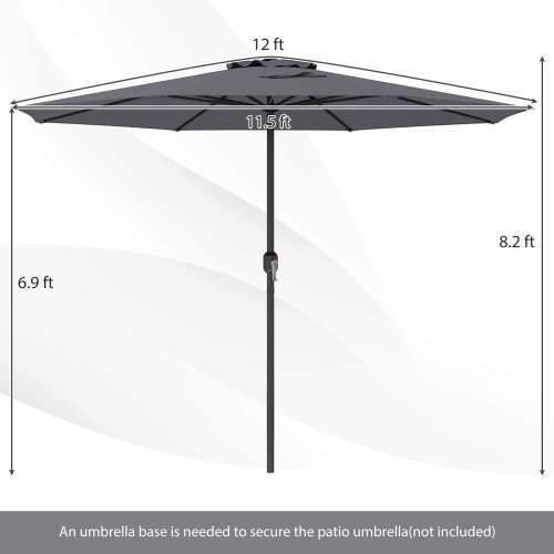 Costway 12 FT Patio Umbrella Outdoor Market Umbrella with Crank Handle 8 Sturdy Ribs