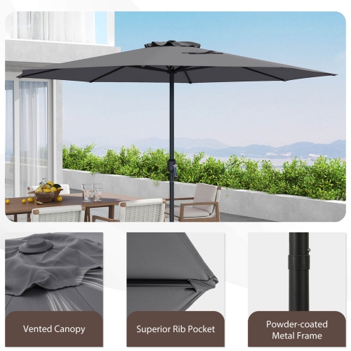 Costway 12 FT Patio Umbrella Outdoor Market Umbrella with Crank Handle 8 Sturdy Ribs