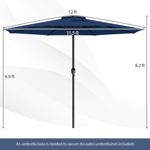 Costway 12 FT Patio Umbrella Outdoor Market Umbrella with Crank Handle 8 Sturdy Ribs