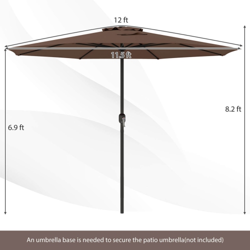 Costway 12 FT Patio Umbrella Outdoor Market Umbrella with Crank Handle 8 Sturdy Ribs