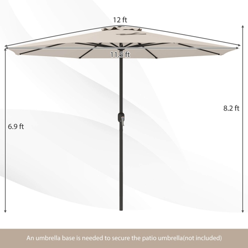 Costway 12 FT Patio Umbrella Outdoor Market Umbrella with Crank Handle 8 Sturdy Ribs