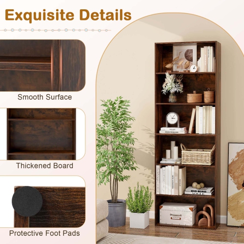 Costway 70" Tall 6-Tier Bookcase with 6 Open Shelves Anti-Toppling Kits for Living Room