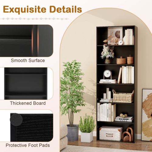 Costway 70" Tall 6-Tier Bookcase with 6 Open Shelves Anti-Toppling Kits for Living Room