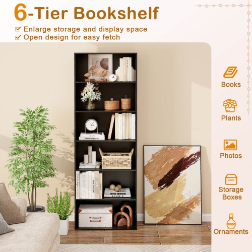 Costway 70" Tall 6-Tier Bookcase with 6 Open Shelves Anti-Toppling Kits for Living Room