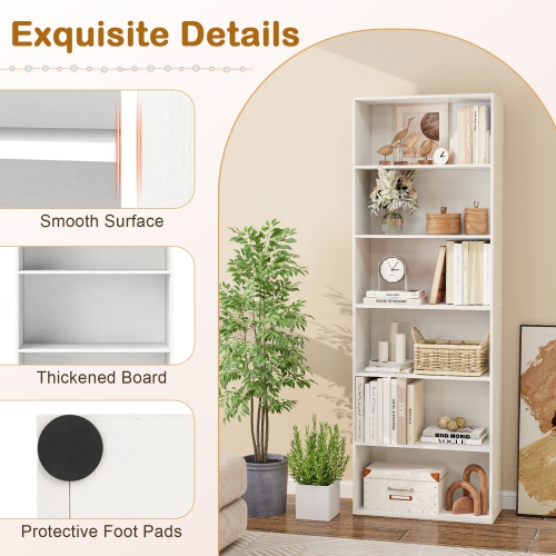 Costway 70" Tall 6-Tier Bookcase with 6 Open Shelves Anti-Toppling Kits for Living Room