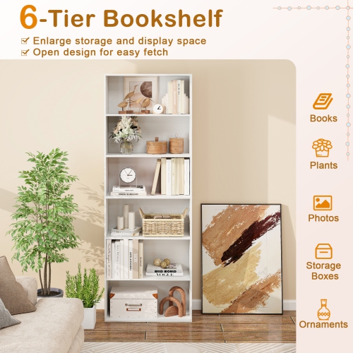 Costway 70" Tall 6-Tier Bookcase with 6 Open Shelves Anti-Toppling Kits for Living Room