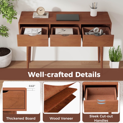 Costway Writing Desk 48" Computer Desk Mid Century Modern Work Table with 3 Drawers