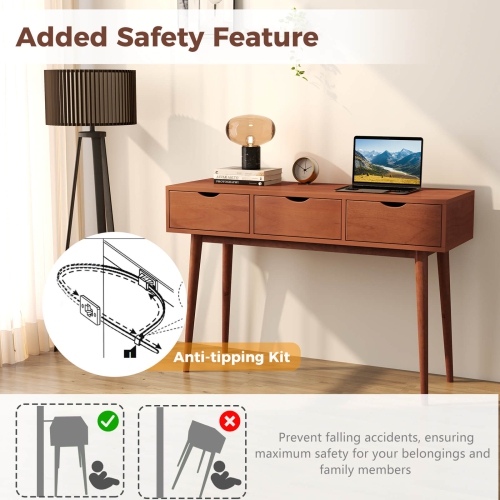 Costway Writing Desk 48" Computer Desk Mid Century Modern Work Table with 3 Drawers