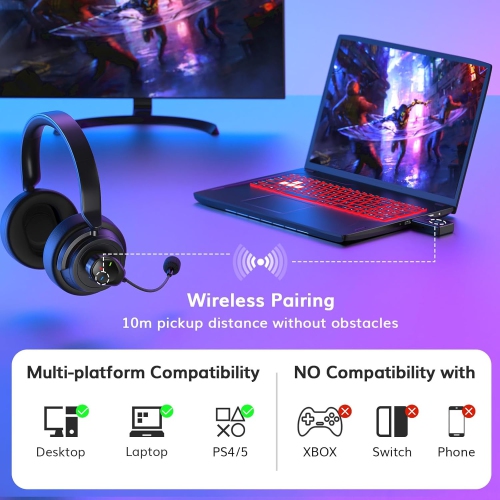 TONOR TGP1 Wireless Mic - Gaming Headset Boom Mic for PS4/PS5, Xbox, PC, Mac, & More - Noise Reduction, USB Rechargeable