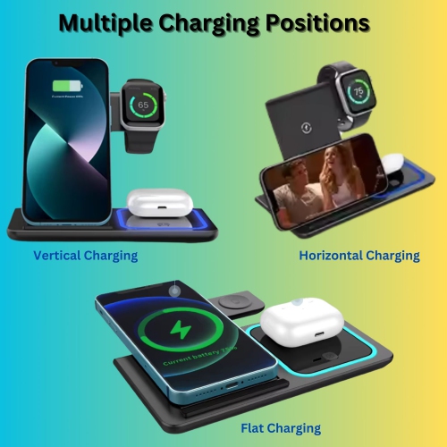 MAKATA 4-in-1 Wireless Charger Foldable Fast-Charging Station Compatible with Apple Samsung Phones Smart watches and Airpods for Home and Office