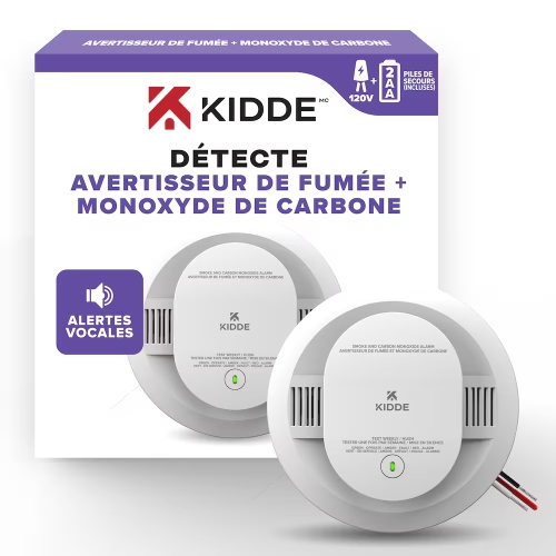 Kidde Hardwired Combination Smoke and CO Alarm with Voice Alert and 2 AA Backup Batteries (30CUAR-VCA)