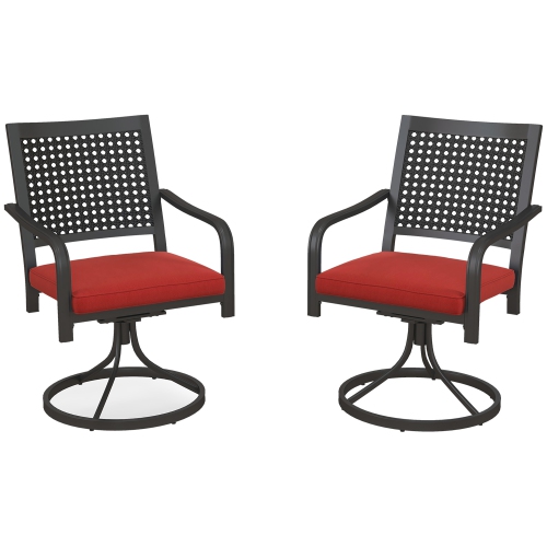 Outsunny 2 Pieces Patio Swivel Chairs with Cushion, Outdoor Swivel Rocker with Curved Armrests, Backrest for Garden, Balcony, Porch, Red