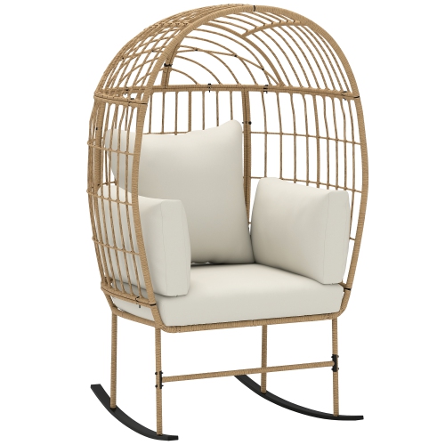 OUTSUNNY  Egg Outdoor Rocking Chair, Oversized Egg Chair w Thickened Cushions, All Weather Wicker Patio Lounger Rocker w Steel Frame for Living