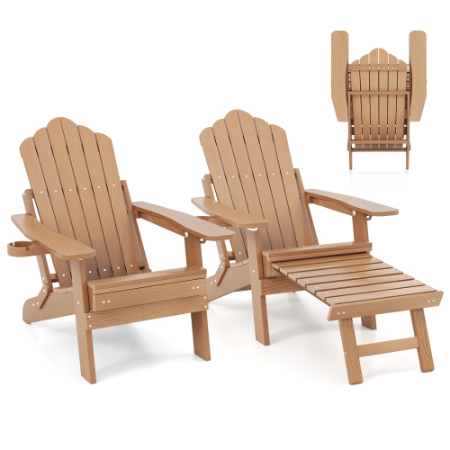 GYMAX  2 PCs Folding Adirondack Chair Hips Fire Pit Chair W/ Adjustable Backrest