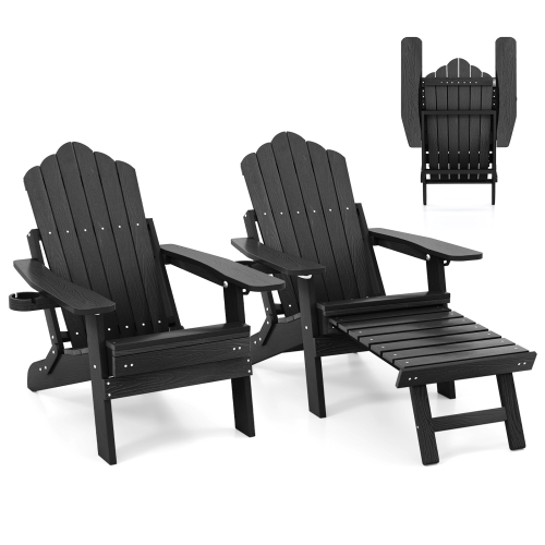 GYMAX  2 PCs Folding Adirondack Chair Hips Fire Pit Chair W/ Adjustable Backrest