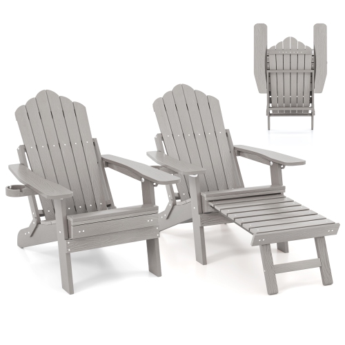 GYMAX  2 PCs Folding Adirondack Chair Hips Fire Pit Chair W/ Adjustable Backrest