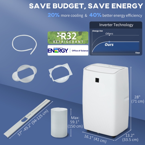 HOMCOM 12000 BTU Air Conditioner, AC Unit with Dehumidifier, Fan, 24H Timer On Off, 3 Speeds, Auto Sleep Mode, Remote Control, Window Kit, for Room