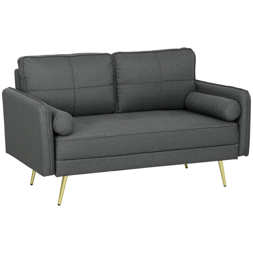 Image 1 of 9.. HOMCOM 56" Loveseat Sofa with Back Cushions and Pillows, Modern Love Seats Furniture, Upholstered 2 Seater Couch with Solid Wood Frame and Steel Legs