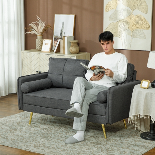 HOMCOM 56" Loveseat Sofa with Back Cushions and Pillows, Modern Love Seats Furniture, Upholstered 2 Seater Couch with Solid Wood Frame and Steel Legs