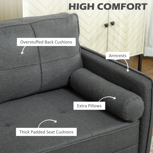 HOMCOM 56" Loveseat Sofa with Back Cushions and Pillows, Modern Love Seats Furniture, Upholstered 2 Seater Couch with Solid Wood Frame and Steel Legs