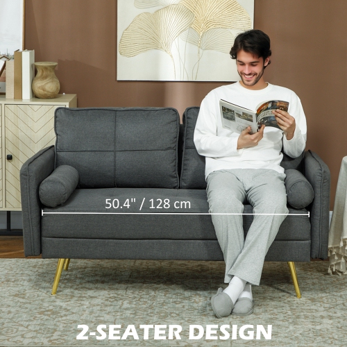 HOMCOM 56" Loveseat Sofa with Back Cushions and Pillows, Modern Love Seats Furniture, Upholstered 2 Seater Couch with Solid Wood Frame and Steel Legs
