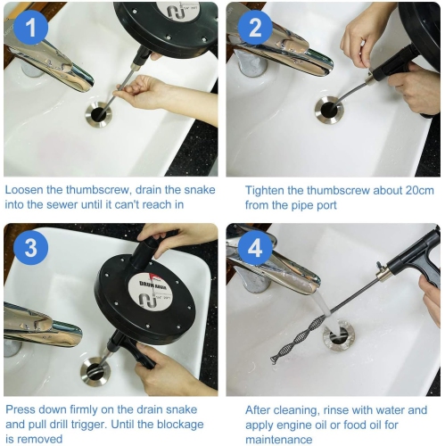 Drain Auger 25Ft Plumbing Snake,Drain Clog Remove Tool,Flexible Drain Auger Hair Clog Remover for Kitchen Bathroom Bathtub Sink