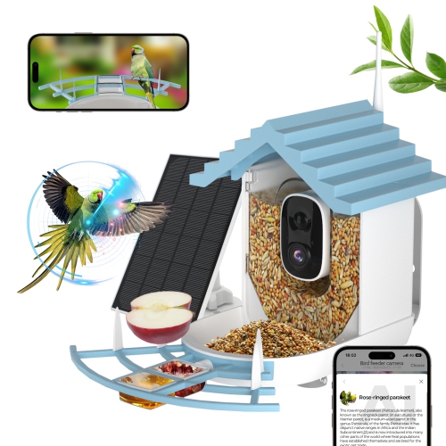 Smart Bird Feeder with Camera,AI Bird Species Recognition,HD Real-Time Video & Motion Detection,WiFi Camera with Solar Panel