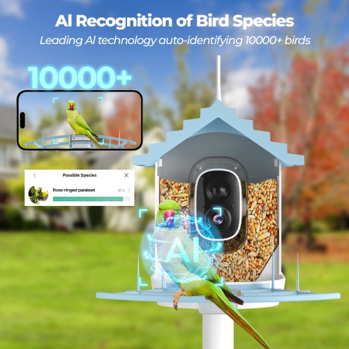 Smart Bird Feeder with Camera,AI Bird Species Recognition,HD Real-Time Video & Motion Detection,WiFi Camera with Solar Panel