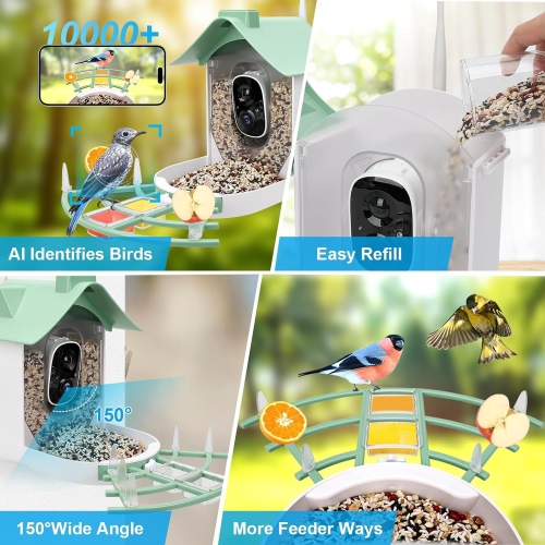 Mangeoire à oiseaux avec caméra, Maison à oiseaux intelligente, Caméra HD AI Identification des espèces d'oiseaux, Vidéo d'oiseaux à capture