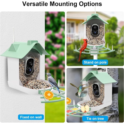 Mangeoire à oiseaux avec caméra, Maison à oiseaux intelligente, Caméra HD AI Identification des espèces d'oiseaux, Vidéo d'oiseaux à capture