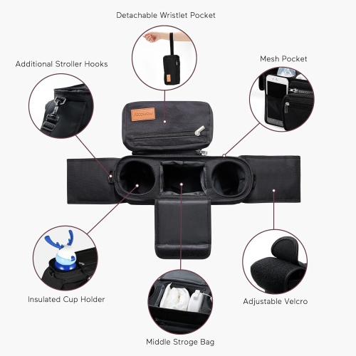 Momcozy Universal Stroller Organizer with Insulated Cup Holder Detachable Phone Bag & Shoulder Strap, Fits for Stroller like Uppababy, Baby Jogger,