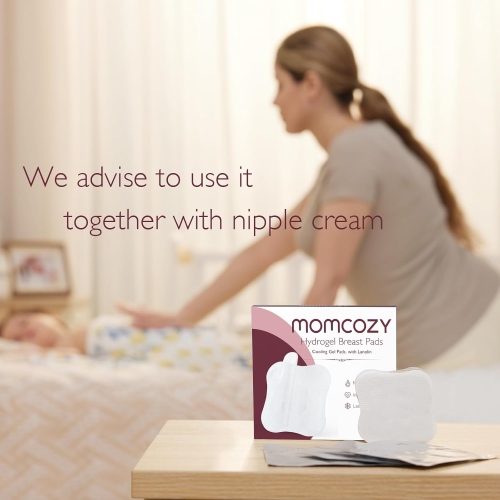 Momcozy Hydrogel Nipple Pads with Soothing Lanolin, Soothies Gel Nursing Pads Provide Instant Cooling Relief, Breastfeeding Essentials