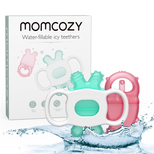 Momcozy Baby Teething Toys - Water Fillable Cold Teether, Chill Teether for Teething Relief, 0-12 Months, 2 Pcs