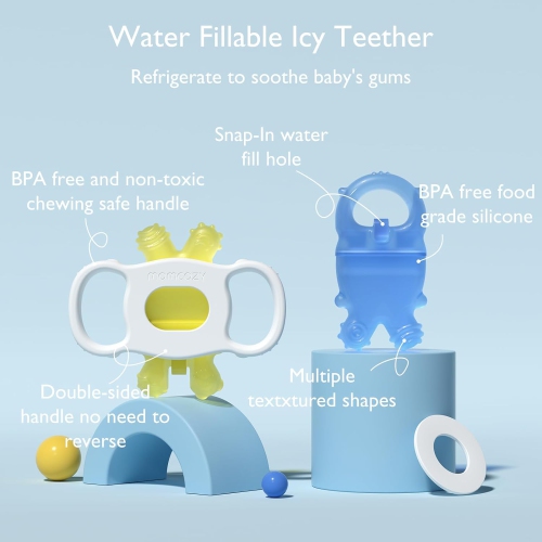 Momcozy Baby Teething Toys - Water Fillable Cold Teether, Chill Teether for Teething Relief, 0-12 Months, 2 Pcs