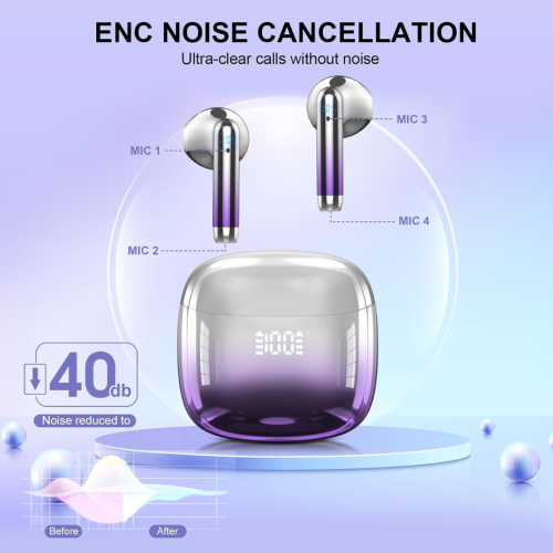 Kicoeon Wireless Earbuds, 2025 Bluetooth 5.4 Headphones with 4 ENC Mic, HiFi Stereo Bluetooth Earbuds, 48H Wireless Headphones Dual LED Display, IPX7