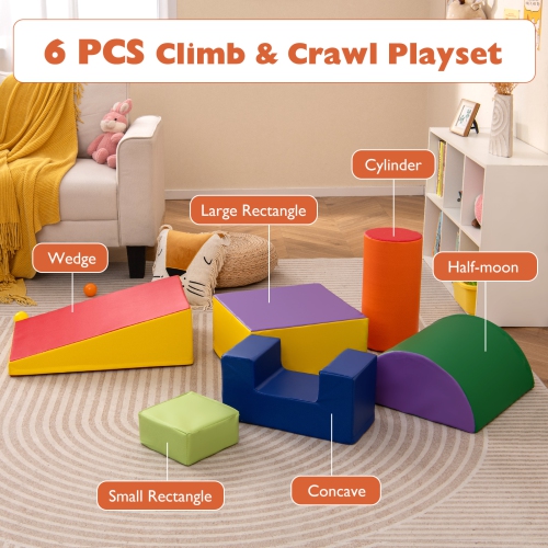Gymax 6 PCS Kids Climber Play Set Indoor Foam Climb & Crawl Activity Blocks w/ Cover