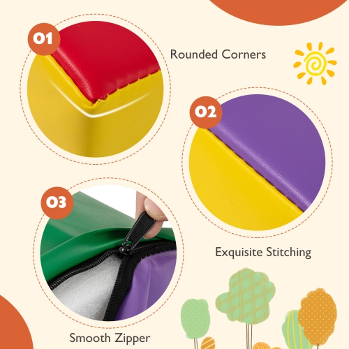 Gymax 6 PCS Kids Climber Play Set Indoor Foam Climb & Crawl Activity Blocks w/ Cover