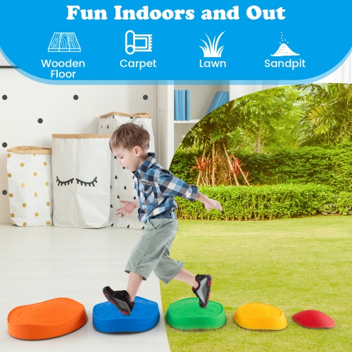 Gymax 5 Pcs Kids Stepping Stones w/ Non-Slip Edge Sensory Toy for Indoor/Outdoor Play