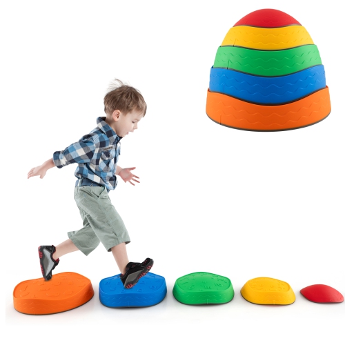 Gymax 5 Pcs Kids Stepping Stones w/ Non-Slip Edge Sensory Toy for Indoor/Outdoor Play