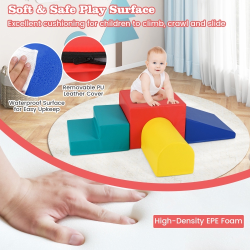 Gymax Kids Climb & Crawl Activity Playset Blocks w/ Waterproof PU Cover EPE Foam Multi-color