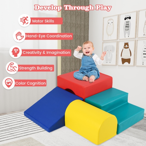 Gymax Kids Climb & Crawl Activity Playset Blocks w/ Waterproof PU Cover EPE Foam Multi-color