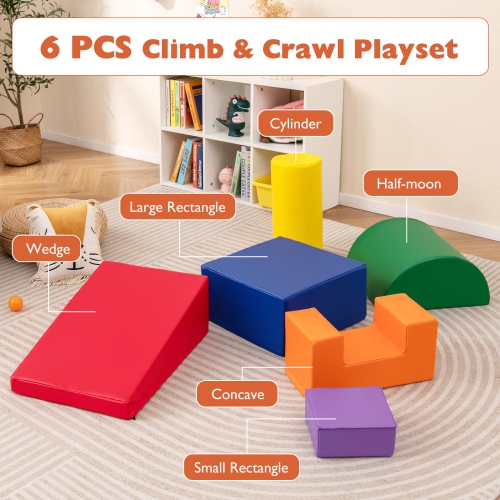 Gymax 6 PCS Kids Climber Play Set Indoor Foam Climb & Crawl Activity Blocks w/ Cover