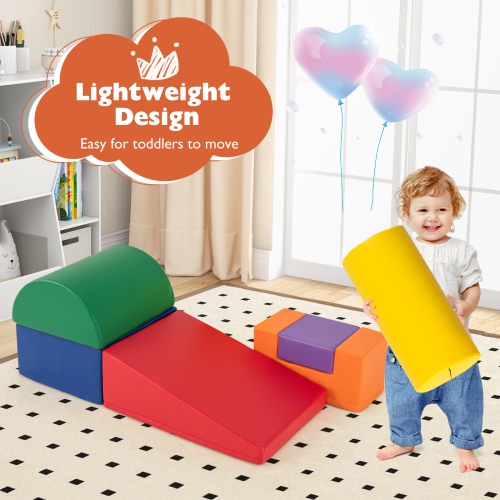 Gymax 6 PCS Kids Climber Play Set Indoor Foam Climb & Crawl Activity Blocks w/ Cover