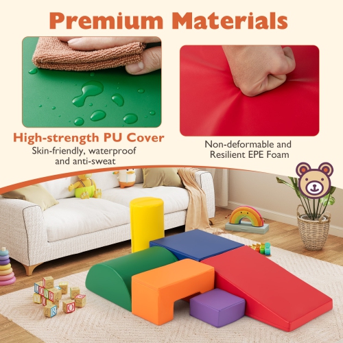 Gymax 6 PCS Kids Climber Play Set Indoor Foam Climb & Crawl Activity Blocks w/ Cover