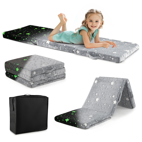 GYMAX  Foldable Floor Mattress for Kids Glow In The Dark Toddler Nap Mat Tri-Folding